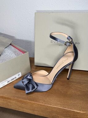 Dee Ocleppo Satin Bow Pointed-Toe Ankle-Strap Pump
